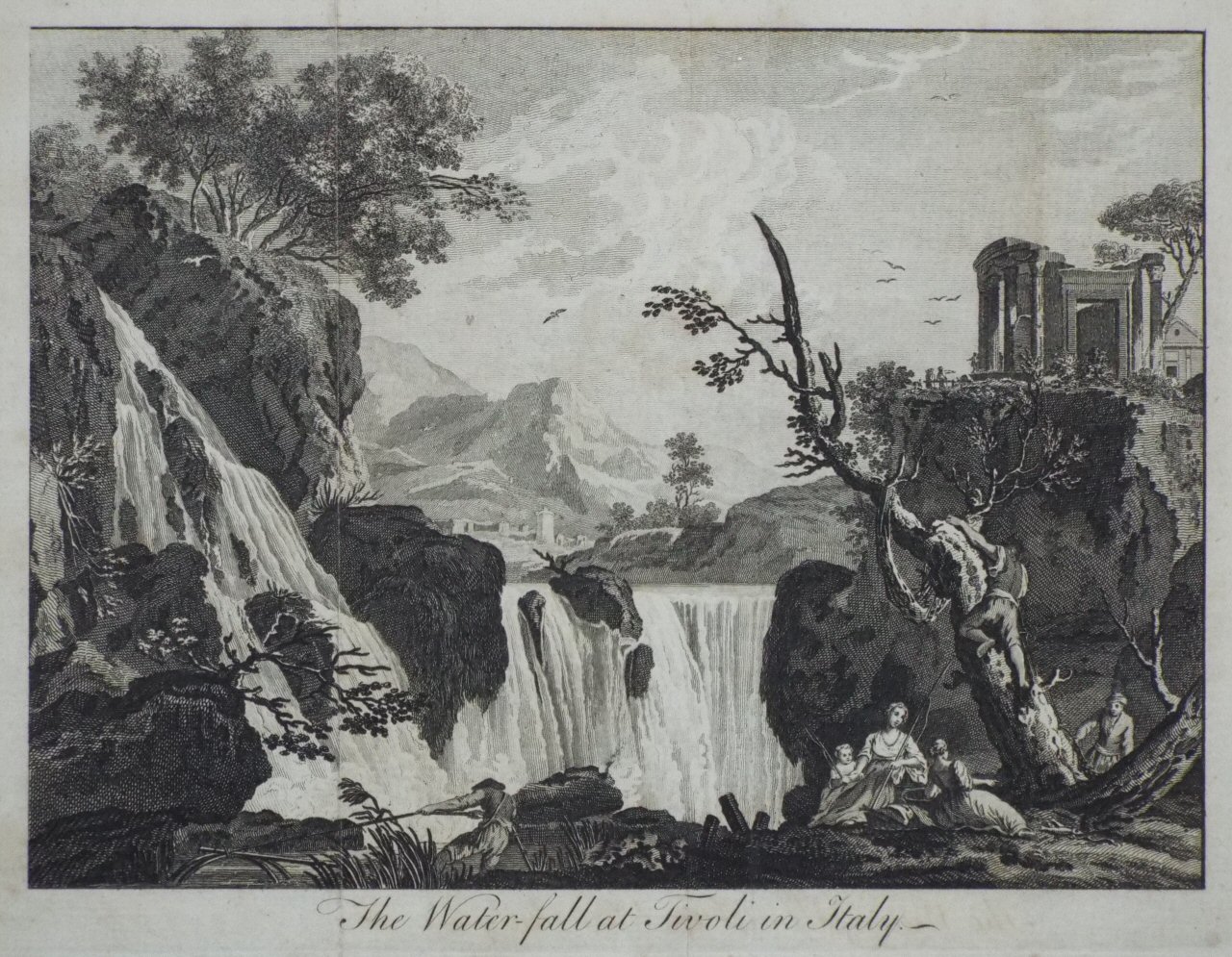 Print - The Water-fall at Tivoli in Italy.